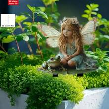 2D Flat Bohemian Style Fairy & Frog Garden Sign - 2D Outdoor Decor With Blonde Fairy In Enchanting Forest, Durable Plastic, No Batteries Needed - Perfect Housewarming Gift, Suitable For Yard, Lawn, And Patio, Frog Garden Decoration