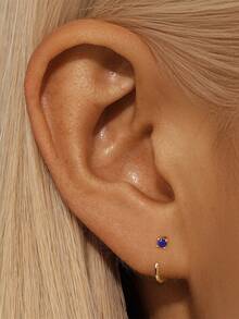 1Pc Natural Lapis Lazuli Horse Eye 925 Sterling Silver Earring For Women Classic Flat Back Earring Minimalist Gift For Mom Bridal Jewelry Fine Jewelry - Gold - View 9