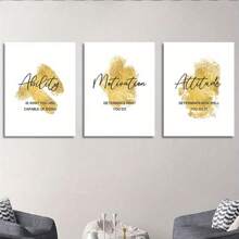 Cuadro de pared tríptico enmarcado, pintura de lona con patrón de citas motivacionales, decoración de arte moderno, adecuado para el hogar y la oficina, conjunto de 3 piezas listo para colgar, 3 piezas (envuelto, lienzo)