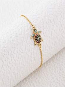 1pc European And American Personalized Sea Turtle Detail Cubic Zirconia Decor Pull Cord Bracelet