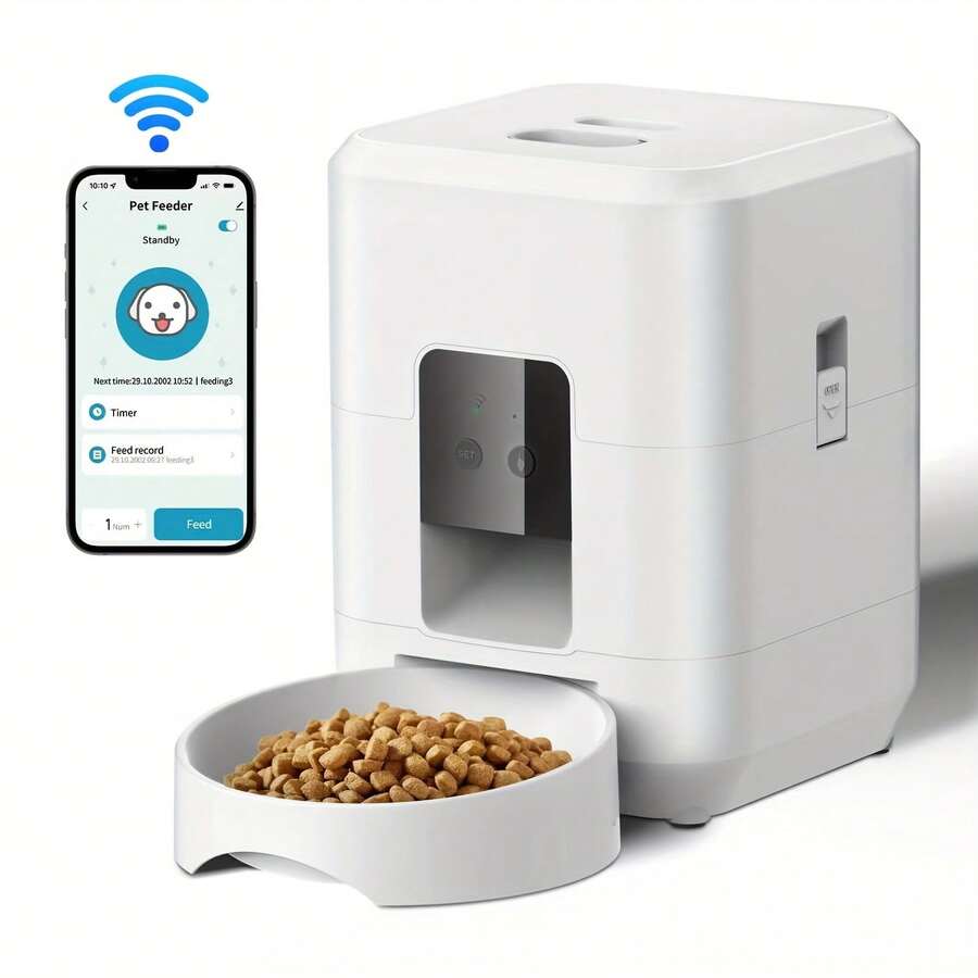 2L Tuya Smart WiFi Pet Feeder-App-Controlled Automatic Timed Cat And Dog Food Dispenser With USB/Battery Power, Real Time Tracking And Portion Control For Small Pets, Cat And Dog Intake | Appedcontrol Feeder | Durable Plastic Feeder Automatic Cat Feeder - trắng - Xem 1