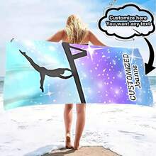 Customizable Gymnastics Athlete Silhouette Beach Towel, Modern Style, Super Soft & Fine Fiber, Quick-Drying, Non-Stick, Knitted Fabric, With Personalized Text, Suitable For Beach, Travel, Camping, Swimming Pool Bathroom Decor Summer Beach Essentials