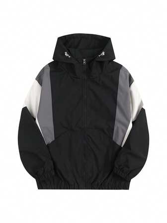 Chaqueta exterior para hombre, cortavientos casual de color contrastante, chaqueta deportiva, abrigo