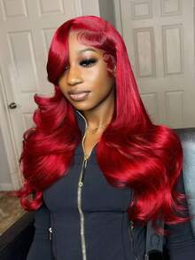 13x4 Body Wave Red Hair Transparent Lace Frontal Human Hair Wig 30 34 Inch 13x4 Red Color Lace Front Wig For Women - SRed - 查看 8