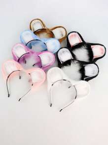 Cute Furry Cat Ear Headband, Playful Bicolor Plush Animal Ear Hair Hoop Decoration