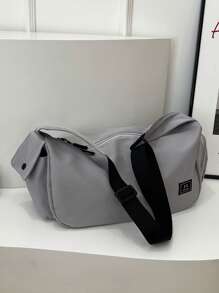 1pc Gray Nylon Fabric Smooth Zipper Adjustable Strap Fashion Casual Solid Color Messenger Bag, Suitable For Men And Women Everyday Use