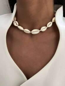 1pc Women's Shell Beach Necklace, Vacation, Daily Wear - White - View 2