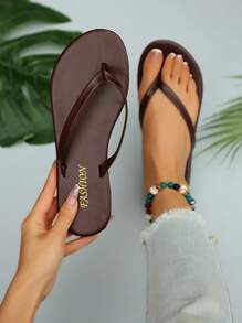 New Spring/Summer, Women's Chocolate Brown Thong Sandals, Round Toe Flat Flip Flops, Casual Slippers For Indoor & Outdoor Wear