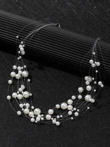 1 Stück mehrschichtige Perlenkette aus Kunstperlen, elegant und vielseitig, Strand-/Ozean-Stil Geschenk für Frauen, geeignet für den täglichen Gebrauch