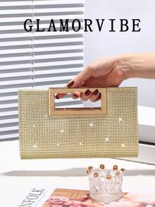 Women's Rhinestone Sequin Glitter Handbag, 2-In-1 Tote & Crossbody Bag, Elegant High-End Shiny Bag For Wedding, Party, Birthday Gift, Night Club, Formal Occasion - Gold - View 4