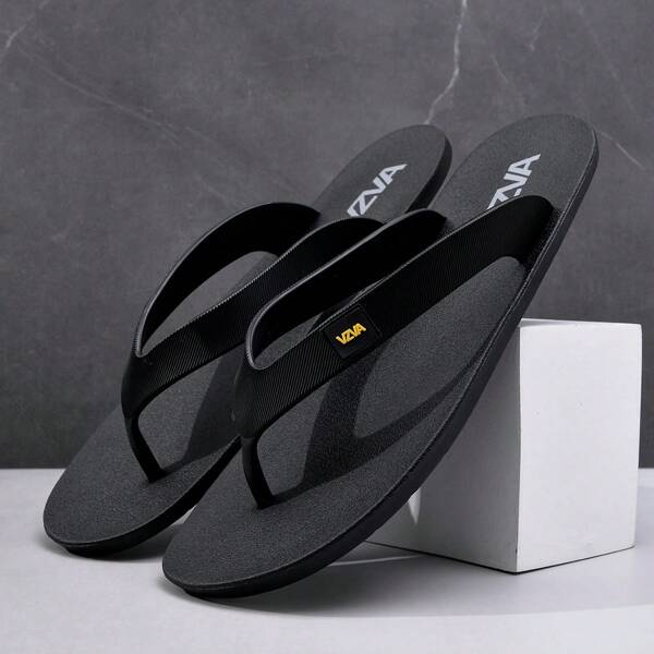 Men's Flip-Flop Slippers, Summer Rubber Textured Non-Slip Durable Outdoor Slippers, Minimalist & Simple Japanese Style, Solid Color Beach Sandals