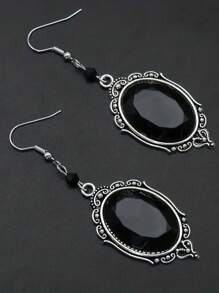 1 par de pendientes colgantes vintage estilo gótico con cabujón de cristal en relieve negro, pendientes con gota de calavera de bruja de Halloween, joyería de estilo victoriano de moda como regalo para mujeres y niñas