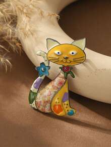 Cring Coco 1pc Fashionable Women's Spring/Summer Cute Yellow Cat Style Zinc Alloy Brooch Pin, Animal Lover Essential Versatile Daily Wear, Perfectly Matches Any Outfit, Adds Colorful Refined Gift - Kitten - View 11