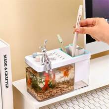 1 Stück multifunktionaler transparenter Schreibtischaquarium und Blumentopf - Doppelnutzung, geeignet für kleine Goldfische und Amphibien - Mini Kampffischbecken, Büro Schreibtisch Kleinfischbecken, Stifthalter Aufbewahrungsfischbecken - Schaffe eine andere Schreibtischlandschaft