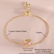 1 件复古方晶锆石红色耶稣圣心手链时尚镀金可调节适合女性日常派对佩戴