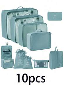 10-1piece Large-Capacity Travel Storage Set, Foldable Luggage Storage Bag, Multifunctional Travelling Organizer, Portable Packaging Cubes, Toiletries Bag, Makeup Bag, Clothing Bag, Fitness Bag, Inner Garment Bag, Compressed Shoe Bag, Handbag