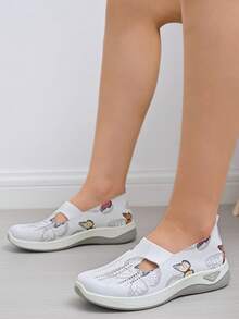 Women's New Knitted Mesh/Dual-Color Sole/Casual Sports Shoes, Women's Fashion Comfortable Soft-Bottom Soft-Surface Non-Slip Wear-Resistant Running Shoes, Women's Loafer Color-Blocking Flats - Multicolor - View 6