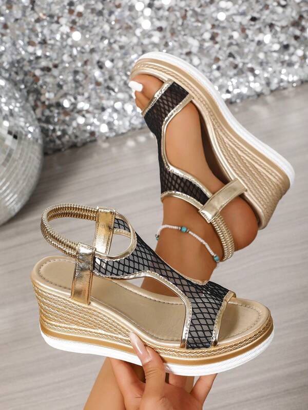 2025 Fashion Platform Breathable Mesh Women's Sandals, Plaid & Geometric Pattern, Outdoor, Spring/Summer