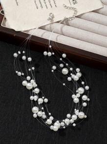 1 Stück mehrschichtige Perlenkette aus Kunstperlen, elegant und vielseitig, Strand-/Ozean-Stil Geschenk für Frauen, geeignet für den täglichen Gebrauch