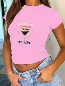 Martini Espresso Women's Fashion Short T-Shirt - Hồng - Xem 1