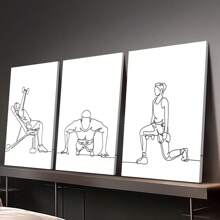 3 piezas Cuadros decorativos impresos en lienzo con marco de madera, frases de fitness en la pared, figuras de fitness de arte lineal, decoración de pared interior del hogar