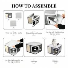 Casa y cama plegable para gatos con cojín suave y poste rascador, diseño único, seguro y duradero, buena estabilidad. - Gris - Ver 6