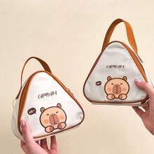 1pc Cute Kapibala & Bear Pattern Mini Lunch Bag, Portable Thermal Insulated Picnic Bag, Dustproof & Waterproof Food Container Storage Bag, Bento Lunch Box Bag, Reusable Cooler Bag, Multifunctional Handbag, Suitable For Student And Adult Use In Home, School, Dorm, Office, Outdoor Camping, Picnic, Travel, Back To School