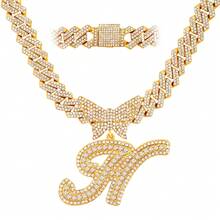 Cuban Link Chain For Women Cursive Silver Initial 14MM Diamond Prong Cuban Chain Hip Hop Iced Out Chain Necklace Butterfly Initial Letter Name Necklaces For Women - Dây chuyền chữ bướm - Xem 35