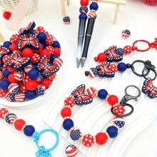 Set de 25 cuentas redondas y mariposas, en diversos estilos DIY, set de cuentas de silicona con diseño de mariposas y estilo del Día de la Independencia de Estados Unidos, adecuado para hacer pulseras, collares, colgantes y otros adornos decorativos creativos. Cuentas de silicona, cuentas redondas, mariposas, pequeños regalos DIY.