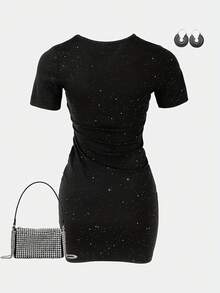 Tween Girls' Fitted Sparkling Elegant Party Dress - Black - View 4