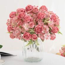 1/4 Peças Buquê de Flores Artificiais Realistas, Rosas Faux Reutilizáveis, Buquês de Crisântemos e Hortênsias com Haste, Decoração de Mesa para Casa e Sala, Arranjos de Flores Artificiais Centrais, Decoração de Jardim e Quintal Externos, Decoração de Casamento, Aniversário, Chá de Panela - Sem Recipiente