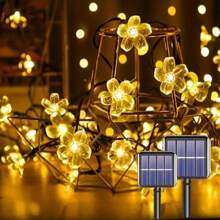 1 peça 20/50/100 Luzes de Corda Solares em Forma de Flor - Cordões de Luz Externa para Decoração de Jardim, Pátio, Cerca, Árvore de Natal com Ambiente de Luz de Fada - À Prova d'Água, Eficiente em Energia e Fácil de Instalar para Casamento, Festa, Casa, Gramado