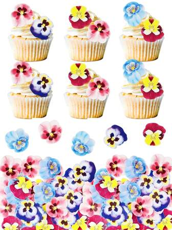 60 件 - 花朵纸杯蛋糕、高顶礼帽、纸、夏季新娘、订婚派对、生日派对、饮料高顶礼帽、周年纪念派对、装饰品、夏威夷花卉装饰