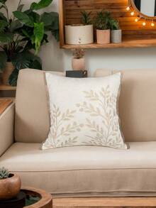 1pc Leaves Embroidery Throw Pillow Cover, Embroidered Leaf Couch & Sofa Cushion Covers For Bedroom Bed, Living Room, Furniture, Benches, Porch Home Decor, Patio, Car, No Pillow Insert - Beige - View 2