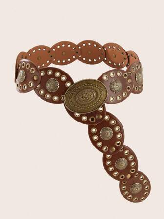 1 件朋克风格复古铆钉和网眼椭圆形牛仔腰带/女士礼服腰带，适合日常聚会和节日穿着夏季、秋季、万圣节