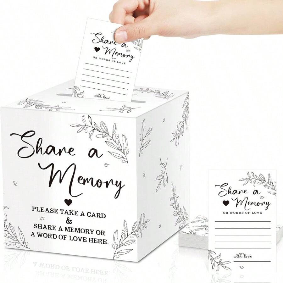 1 Set Memory Card Storage Box With 50 Sharing Cards, Memento Card Box, Creative Card Box, Suitable For Graduation Ceremony, Wedding Party, Funeral - White - View 1