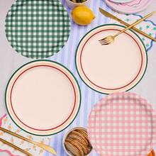 10/20/40pcs,Camp Gingham Paper Plates - 9" | Bachelorette Decorations, Camp Bride, Getting Lit + Getting Hitched, Gingham Birthday Party, Glamping BabyShower Supplies, Cool Cake Plates - Multicolor - View 4