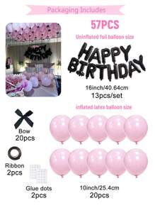 44/57pcs Minimalist Black & White Balloon Set | 20pcs Black Bowknot + Happy Birthday Banner | Latex Ribbon Set For Adult Party/Anniversary, Style Birthday Party Decorations, Party Supplies (White & Pink Available)