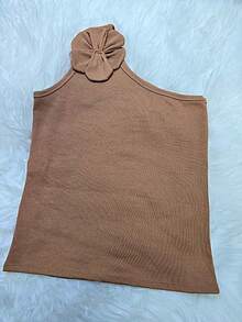 Women's Blouse Zero Sleeve With Flower Stylish Elegance Simple Casual Appliques Mesh Knot - 鏽棕色 - 查看 3