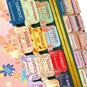 Bible Tabs Pastel Bloom,Bible Index Tabs - Soul Nourishing Book Summaries - Peel-And-Stick Laminated Bible Tabs Large Print,Books Of The Bible Tabs For Men Women Study Bible, Bible Book Tabs.,School Supplies,Back To School