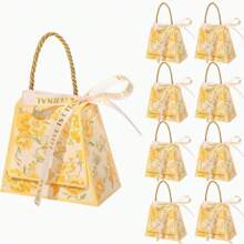10 Pieces Mini Favor Boxes, Floral Trapezoid Candy Gift Box Small Treat Boxes With Faux Pearl Bow Ribbons, Party Favors For Guests Wedding Engagement Bridal Shower Birthday Valentines Gtaduation Summer Gifts Beach Back To School School Supplies Room Decor