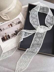 1 件柔软优雅蕾丝围巾时尚植物围巾刺绣办公室女士手腕发带围巾头巾头巾颈巾，蕾丝丝带围巾时尚百搭锁骨颈带围巾女士小众围巾 - 白色 - 查看 10