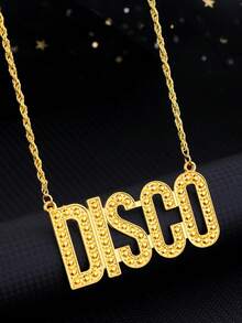 1pc Zinc Alloy "DISCO" Letter Chain Necklace, Suitable For Music Festival, Birthday, Valentine's Day, Mother's Day, Father's Day, Graduation Party - Silver - View 11