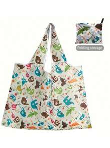 10pcs Reusable Foldable Polyester Shopping Bags With Fashionable Patterns, Suitable For High-Quality Shopping, Reusable Shopping Bags