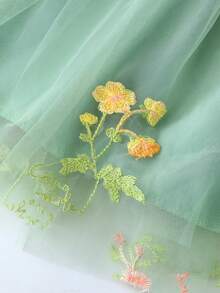 1件女孩可愛華麗優雅甜美公主風花卉蝴蝶刺繡重工泡泡紗蝴蝶結肩帶裝飾芭蕾舞裙派對禮服 生日節日宴會四季穿著 - 綠色 - 查看 6