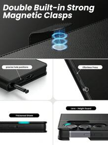 Funda billetera multifuncional negra de PU para teléfono Android