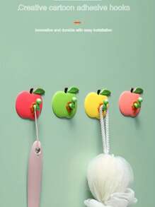 4pcs Creative Multifunctional Cartoon Caterpillar Apple Multifunctional Hooks, Self-Adhesive Hole-Free Hooks, Household Towels, Shower Caps, Clothing Hooks, Super Strong Bearing Capacity, Small And Does Not Take Up Space, Home Storage Hooks, Suitable For Bathrooms, Bedrooms, Kitchens, Studies, Dormitories