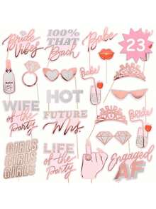 Bachelorette Photo Booth Props - 23 Pieces, Pre-Assembled - Rose Gold Future Mrs Party Decorations, Bride To Be, Bridal Shower