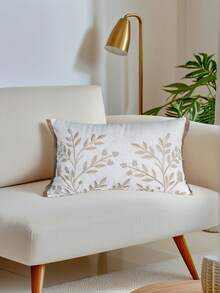 1pc Leaves Embroidery Throw Pillow Cover, Embroidered Leaf Couch & Sofa Cushion Covers For Bedroom Bed, Living Room, Furniture, Benches, Porch Home Decor, Patio, Car, No Pillow Insert - Beige - View 5
