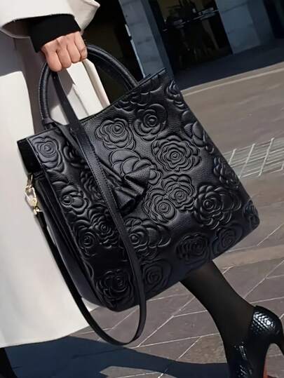 Lightweight, Luxurious And Elegant Vintage Floral Pattern Women's Handbag, Large Capacity, Made Of Fashionable Genuine Leather, With Detachable Shoulder Strap, Can Be Used As A Wallet Or Shoulder Bag, Suitable For Daily Use And Work, An Ideal Holiday Gift And Women's Gift